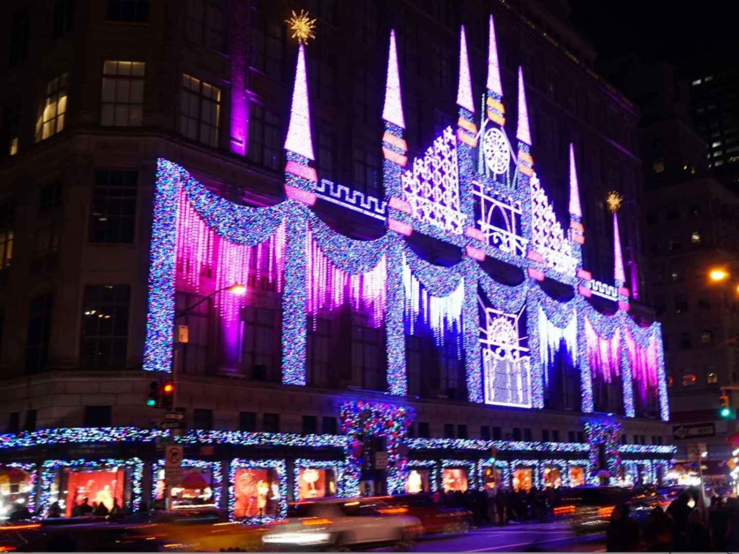 a lit up city at night